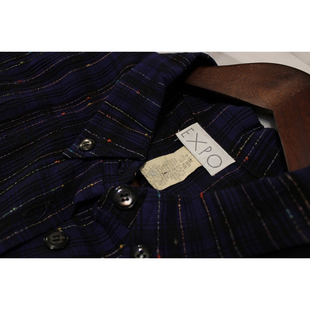 Vintage Expo 90s Maxi Plaid Button Up Dress 12 Black Purple Grunge Whimsigoth - Picture 4 of 9